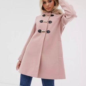 ASOS DESIGN duffle with swing skirt and metal work coat in pink NWT